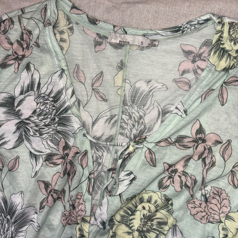 Prana Floral Keoki Tunic Top Swim Cover Up Sage Green 3/4 Sleeve Size Small - Picture 2 of 7